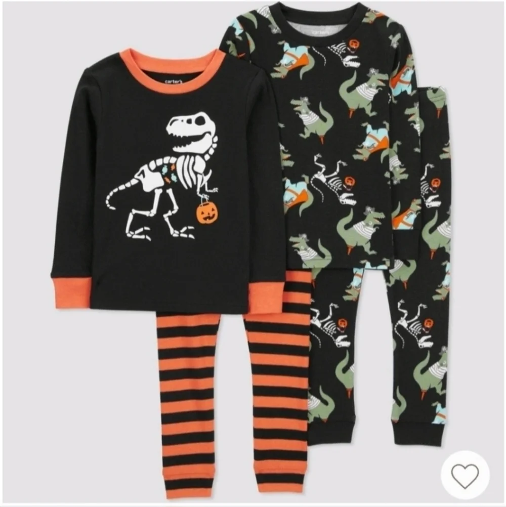 NWT Carter’s Toddler 100% Cotton 4 Piece Halloween Dinosaur Print PJs Pajamas 2T